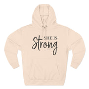 She Is Strong - Christian Fleece Hoodie for Women (Proverbs 31:25)