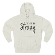 She Is Strong - Christian Fleece Hoodie for Women (Proverbs 31:25)