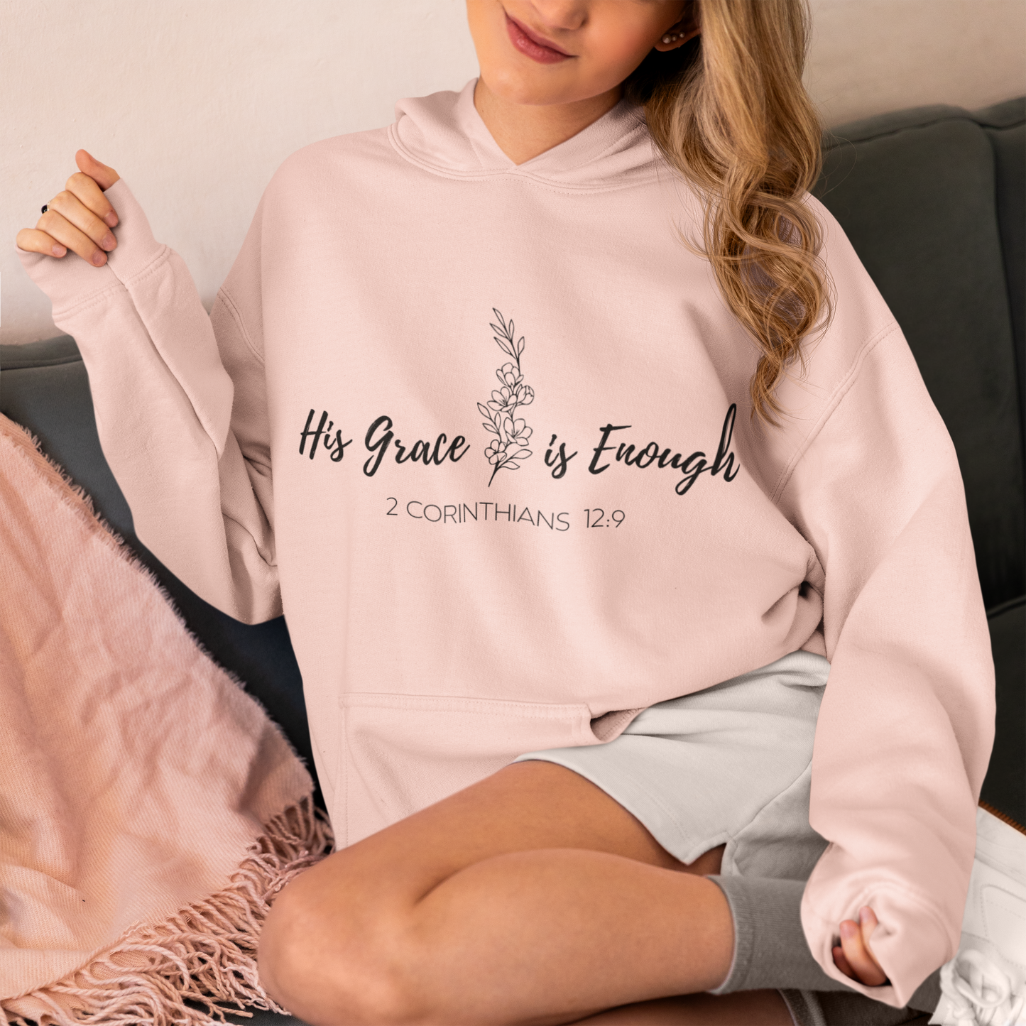 His Grace Is Enough – Christian Fleece Hoodie (2 Corinthians 12:9)