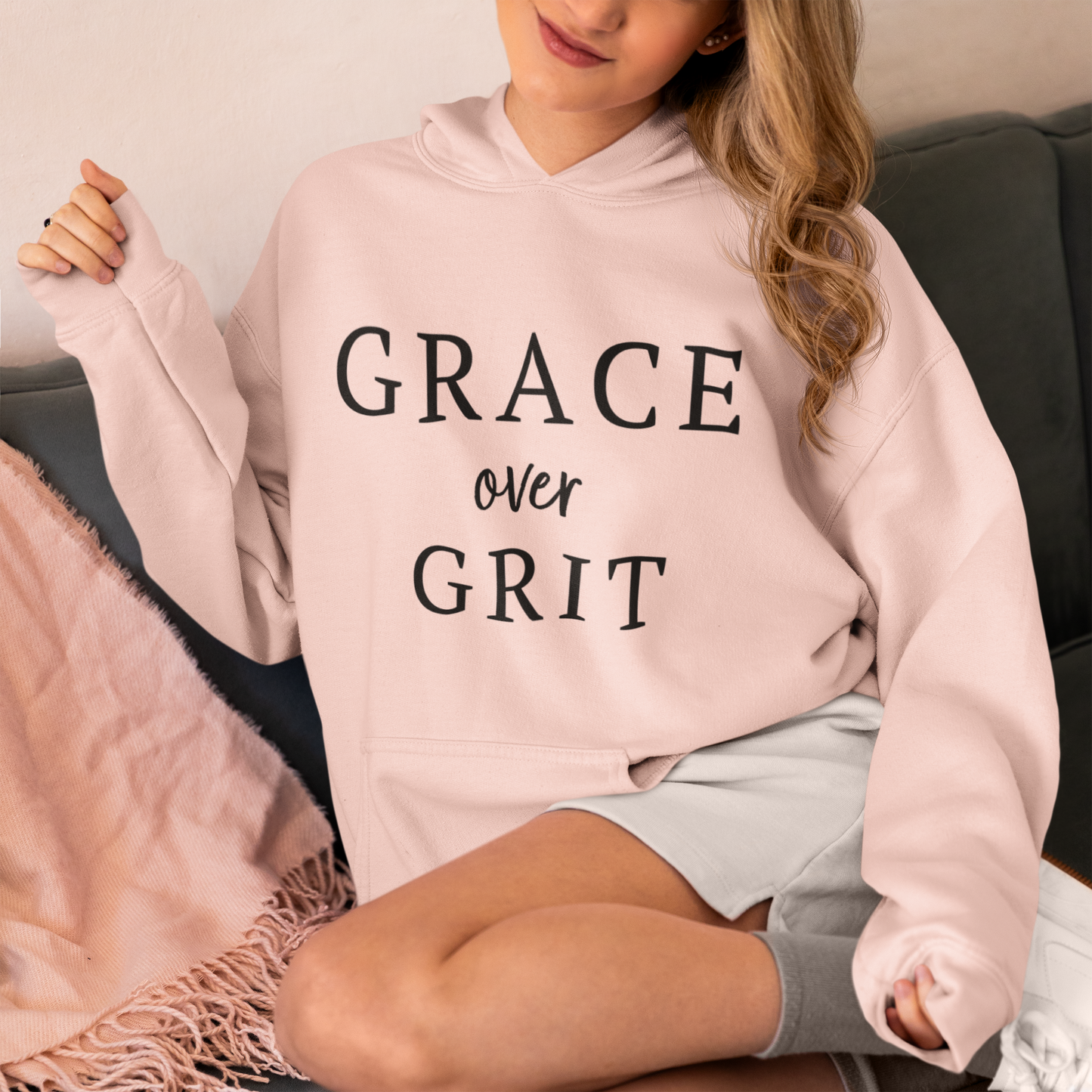 Grace Over Grit - Christian Fleece Hoodie for Women