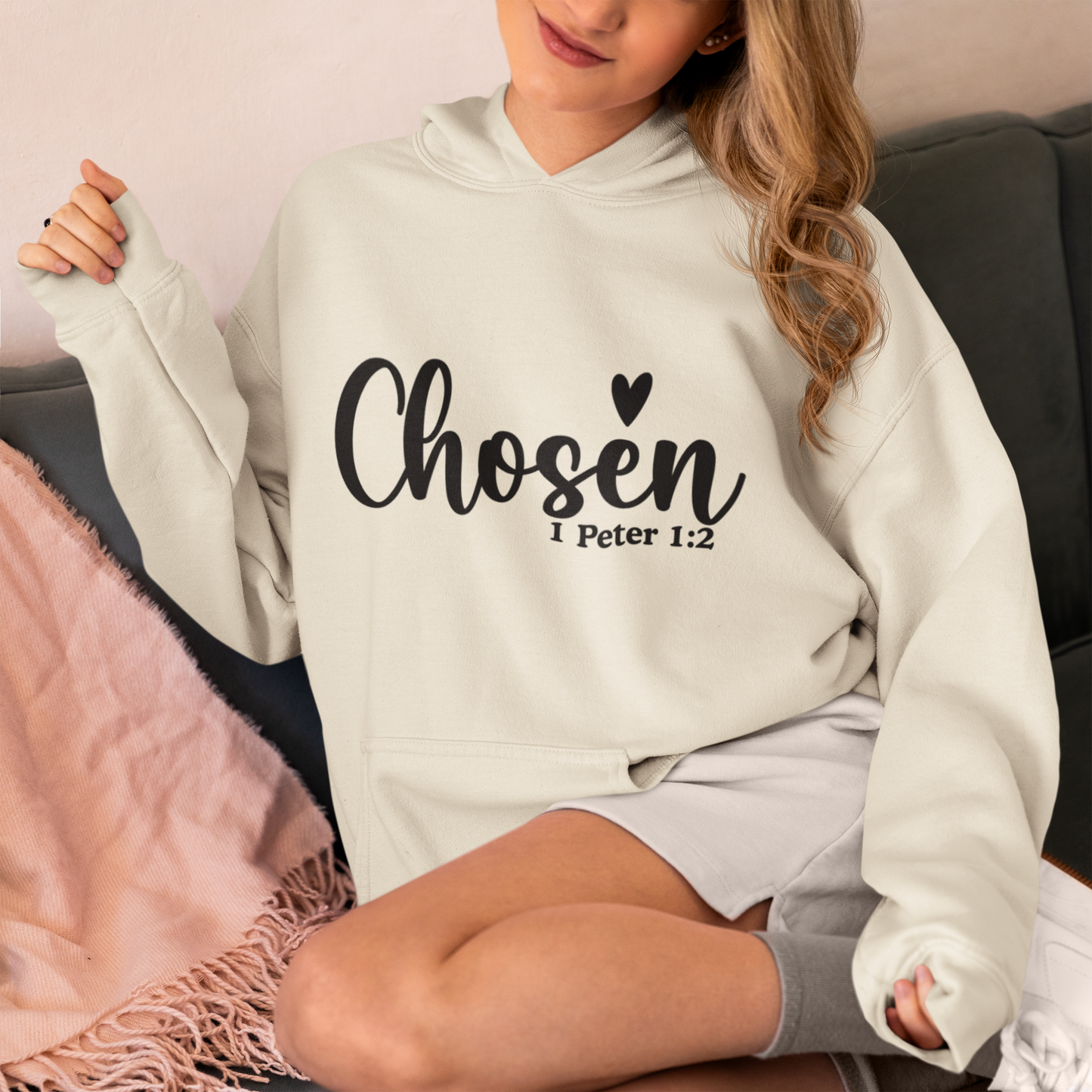 Chosen – Christian Fleece Hoodie for Women (1 Peter 1:2)