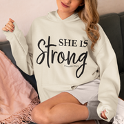 She Is Strong - Christian Fleece Hoodie for Women (Proverbs 31:25)