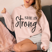 She Is Strong - Christian Fleece Hoodie for Women (Proverbs 31:25)